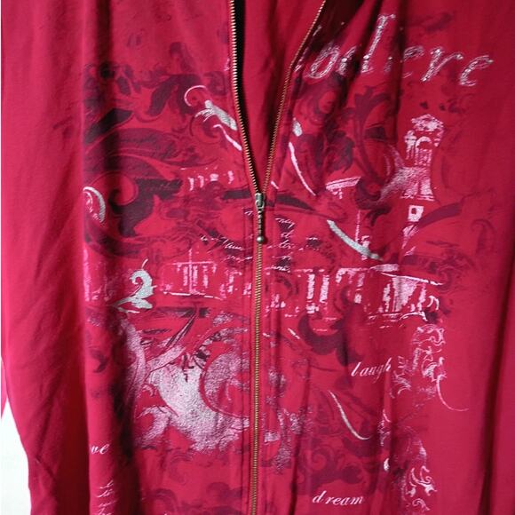 CJ Banks 2X Red Hooded Zip Vest Script Graphic Sleeveless Casual Layering Top - Picture 6 of 10